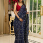 Elegant Indigo pure chanderi saree with geometric hand block prints & zari border