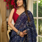 Elegant Indigo pure chanderi saree with geometric hand block prints & zari border