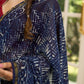 Elegant Indigo pure chanderi saree with geometric hand block prints & zari border
