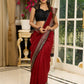 Maheshwari saree in deep crimson with antique block printed pallu & Zari border