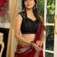Maheshwari saree in deep crimson with antique block printed pallu & Zari border