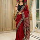 Maheshwari saree in deep crimson with antique block printed pallu & Zari border