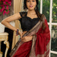 Maheshwari saree in deep crimson with antique block printed pallu & Zari border