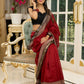 Maheshwari saree in deep crimson with antique block printed pallu & Zari border