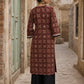 Elegant Maroon Ajrakh Print Kurta with White Embroidery