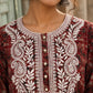Elegant Maroon Ajrakh Print Kurta with White Embroidery