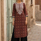 Elegant Maroon Ajrakh Print Kurta with White Embroidery