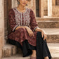 Elegant Maroon Ajrakh Print Kurta with White Embroidery
