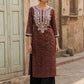 Elegant Maroon Ajrakh Print Kurta with White Embroidery