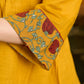 Handcrafted Mustard Cotton Top with Floral Print Pintucks Yoke and Sleeves