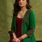 Hand Crafted Emerald Green Cotton Shrug With Vibrant Maroon Appliqué Accents   Dress Optional
