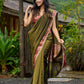 Regal olive tissue saree enhanced by intricate Banarasi brocade border