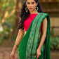 Refined Green Cotton Saree with Hand Block Printed Slogan Border & Contrasting Pink Accents