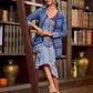 Stylish Indigo Cotton Jacket With Floral Cuffs, Maroon Highlights And Mirror Lace Detailing