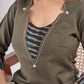 Grey Cotton Contemporary Top with Ikat Yoke, Cuffs and Kantha Stitch Detail