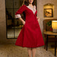 Modern Maroon A-Line Cotton Dress with Tribal Hand Block Printed Neckline & Cuffs