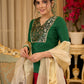 A traditional look featuring a red Cotton silk lehenga with a green Cotton silk choli with brocade yoke  - Contrast dupatta optional