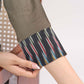 Grey Cotton Contemporary Top with Ikat Yoke, Cuffs and Kantha Stitch Detail