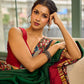 Classic Bottle Green Cotton Saree with Contrast Maroon Border & Hand Painted Pen Kalamkari Pallu