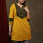 Elegant mustard cotton tunic with ajrakh combination on yoke and sleeves