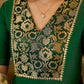 A traditional look featuring a red Cotton silk lehenga with a green Cotton silk choli with brocade yoke  - Contrast dupatta optional