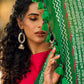 Refined Green Cotton Saree with Hand Block Printed Slogan Border & Contrasting Pink Accents