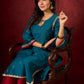 Radiant Teal Silk Kurta with Golden Self-Butta Design