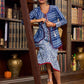 Stylish Indigo Cotton Jacket With Floral Cuffs, Maroon Highlights And Mirror Lace Detailing
