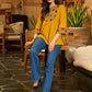 Handcrafted Mustard Cotton Top with Floral Print Pintucks Yoke and Sleeves