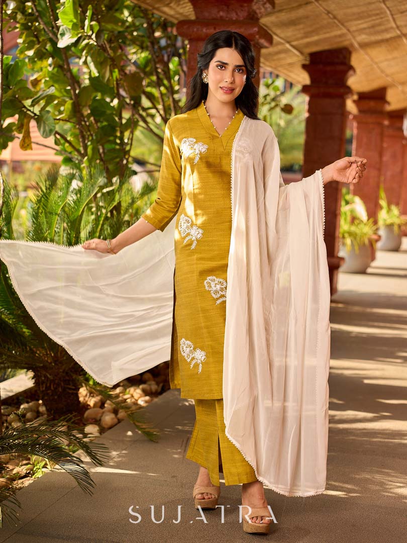 Timeless Mustard Cotton Silk Kurta with Graceful Chikankari Hand Embroidery