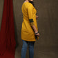 Elegant mustard cotton tunic with ajrakh combination on yoke and sleeves