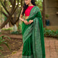 Refined Green Cotton Saree with Hand Block Printed Slogan Border & Contrasting Pink Accents