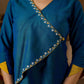 Elegant Embroidered Turquoise Blue Cotton Silk Wrap Top with Mustard Contrast Highlights