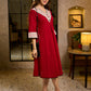 Modern Maroon A-Line Cotton Dress with Tribal Hand Block Printed Neckline & Cuffs