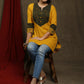 Elegant mustard cotton tunic with ajrakh combination on yoke and sleeves
