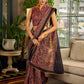 Regal Rust-Brown Chanderi Kalamkari Floral Chanderi Saree with Contrast Black Pallu