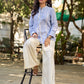 Light Blue Cotton Striped Shirt with Soft Lace Touches
