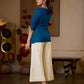 Elegant Embroidered Turquoise Blue Cotton Silk Wrap Top with Mustard Contrast Highlights