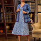 Stylish Indigo Cotton Jacket With Floral Cuffs, Maroon Highlights And Mirror Lace Detailing