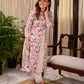 Soft White Mul Cotton Floral Hand Block Print Overlapping Straight Kurta with Pleated Scallop Lace Sleeve