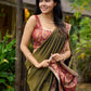 Regal olive tissue saree enhanced by intricate Banarasi brocade border