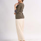 Grey Cotton Contemporary Top with Ikat Yoke, Cuffs and Kantha Stitch Detail