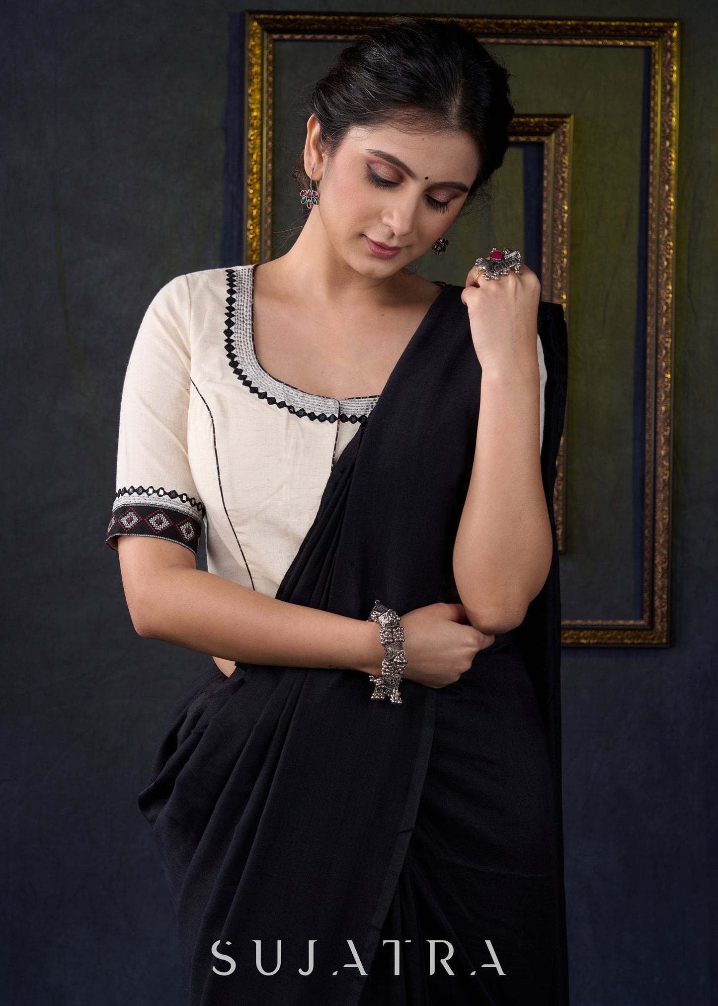 Exclusive Embroidered off White Cotton Blouse