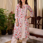 Soft White Mul Cotton Floral Hand Block Print Overlapping Straight Kurta with Pleated Scallop Lace Sleeve