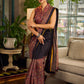Regal Rust-Brown Chanderi Kalamkari Floral Chanderi Saree with Contrast Black Pallu