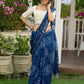 Indigo block-printed elegance on Linen saree, with breezy charm and heritage soul