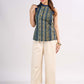 Indigo Halter Neck Cotton Designer Top with Ethnic Stripe Pattern & Mustard Accents