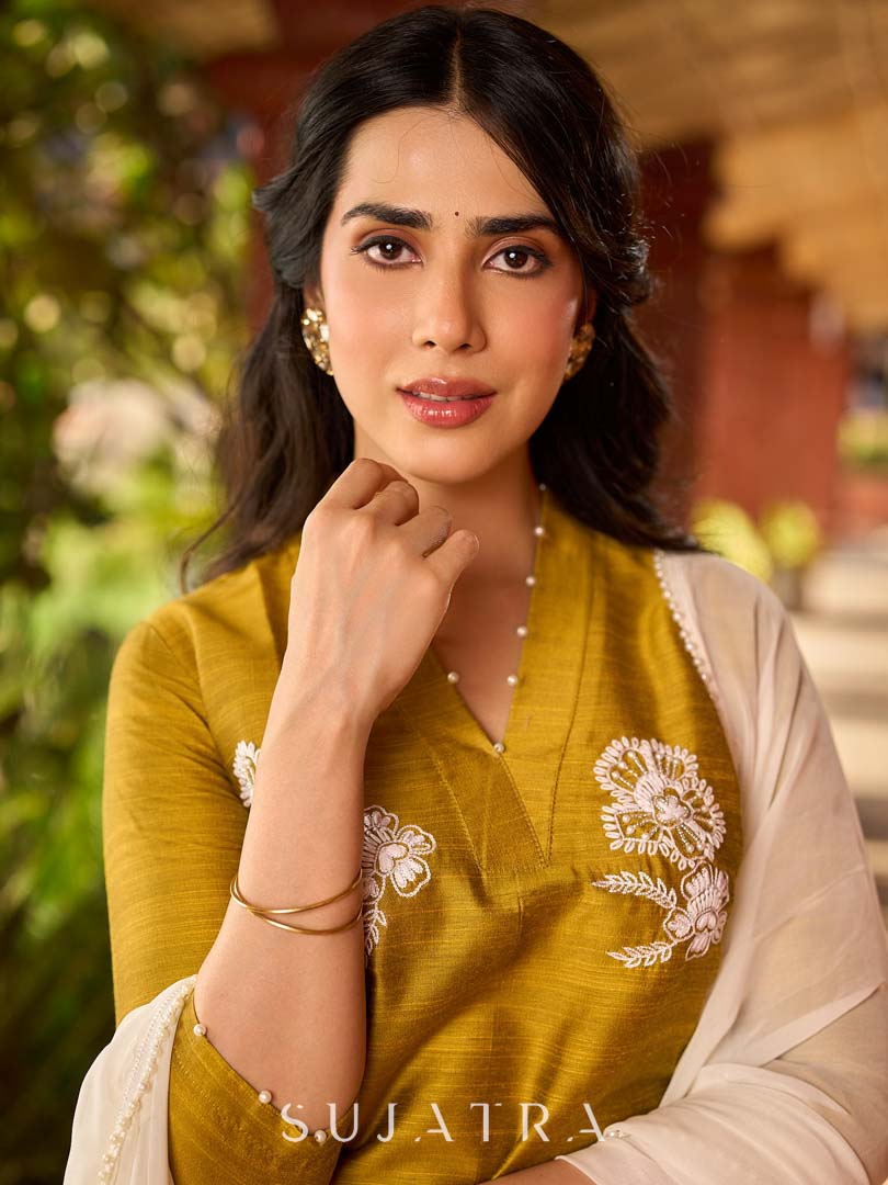 Timeless Mustard Cotton Silk Kurta with Graceful Chikankari Hand Embroidery