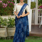 Indigo block-printed elegance on Linen saree, with breezy charm and heritage soul