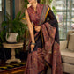 Regal Rust-Brown Chanderi Kalamkari Floral Chanderi Saree with Contrast Black Pallu